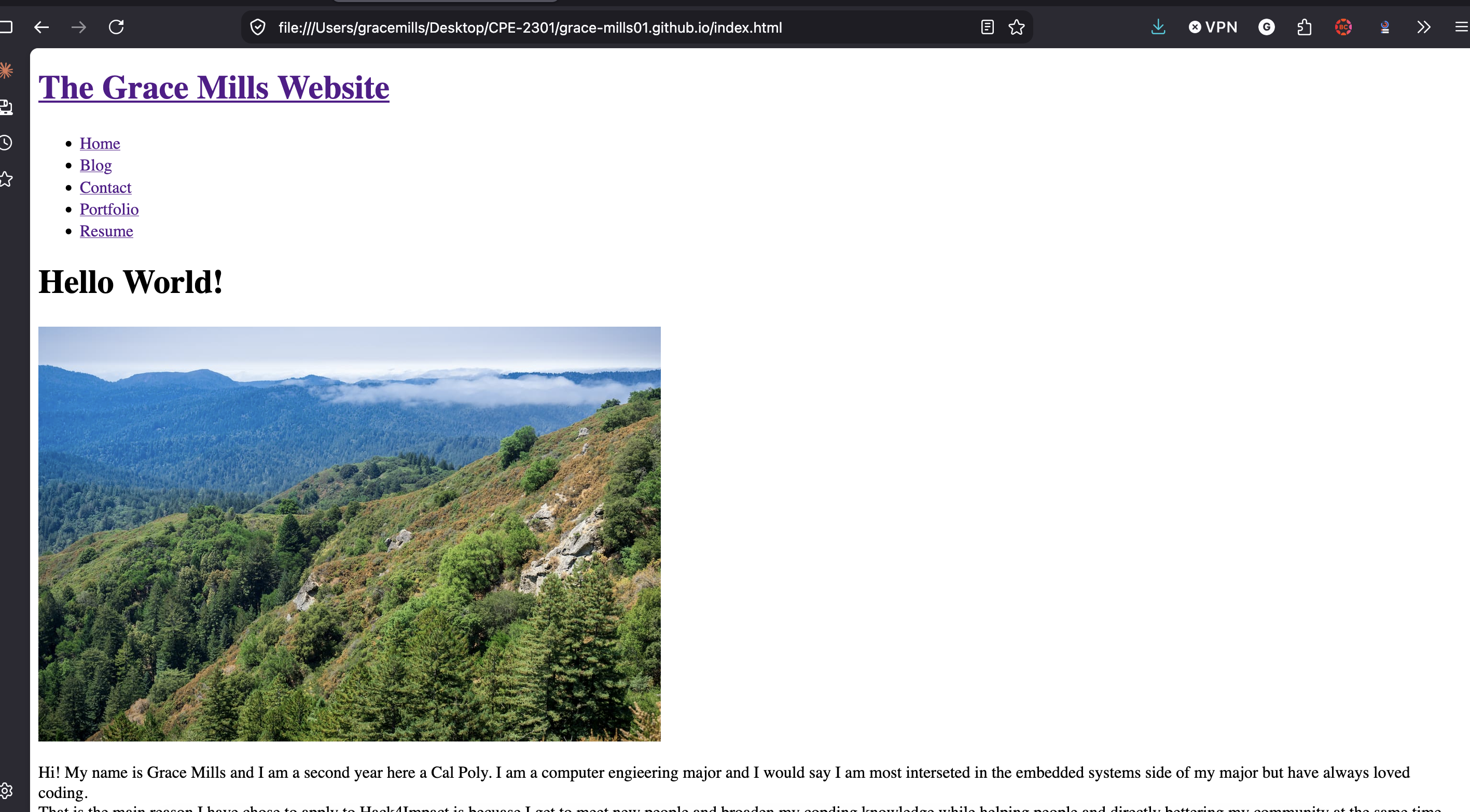 picture of home page of this website as my first project